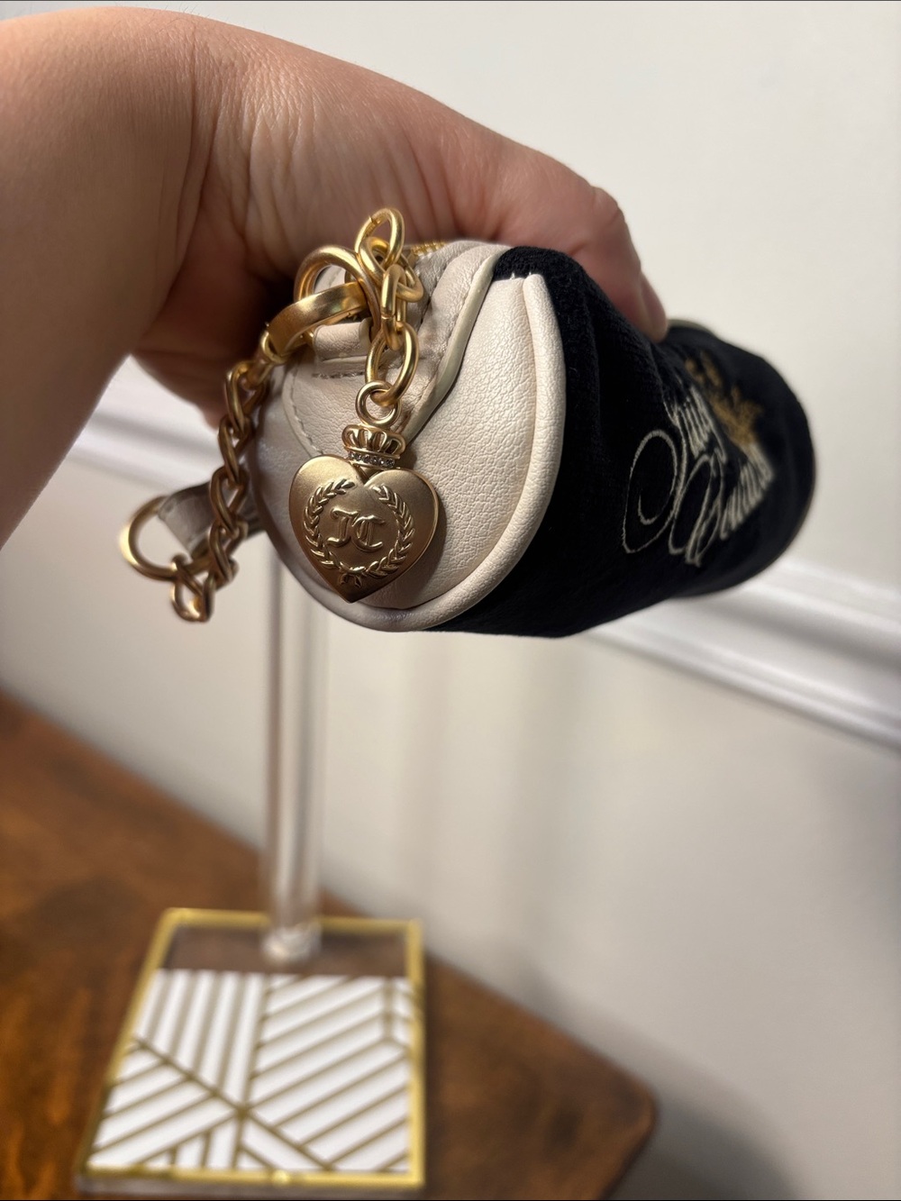 Juicy Couture Black Velvet Mini Bag with Gold Chain & Cream Trim - Picture 7 of 16
